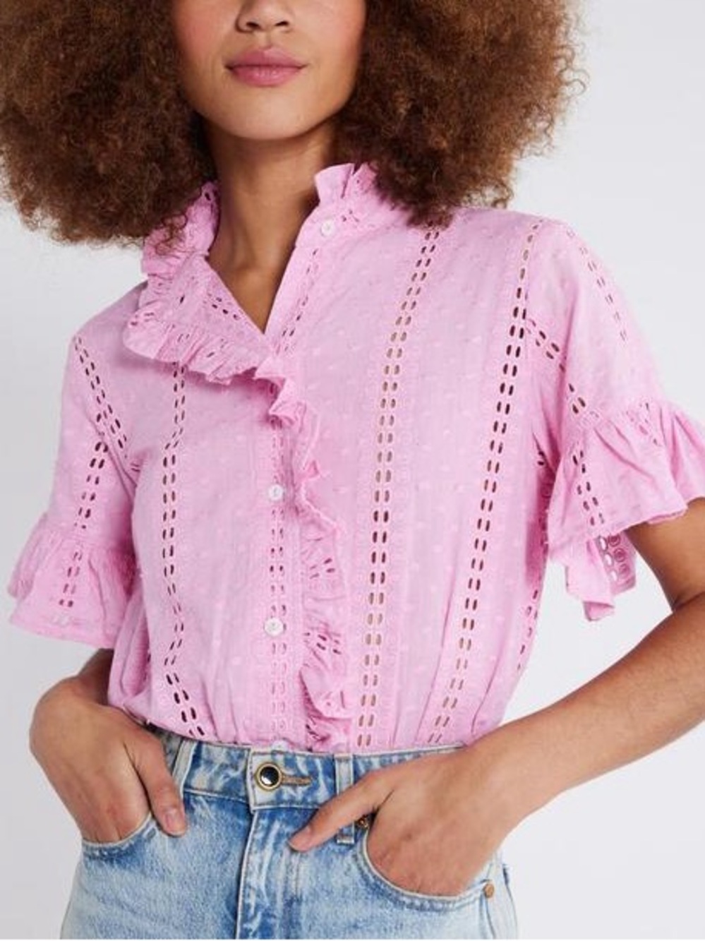 Mille Vanessa Top Bubblegum Polka Dot Eyelet